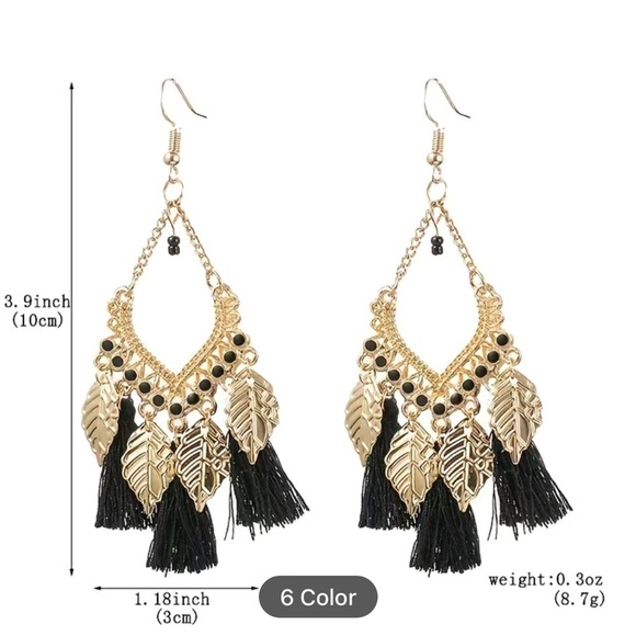 Retro style tassel leaf dangle earrings - Picture 2 of 2